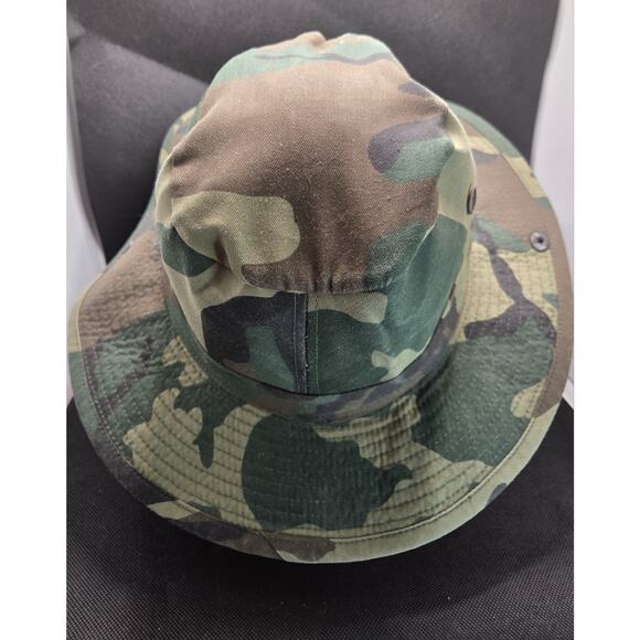 HC Woodland Camo Boonie Bucket Hat Vented Snaps Chin String - Picture 2 of 8